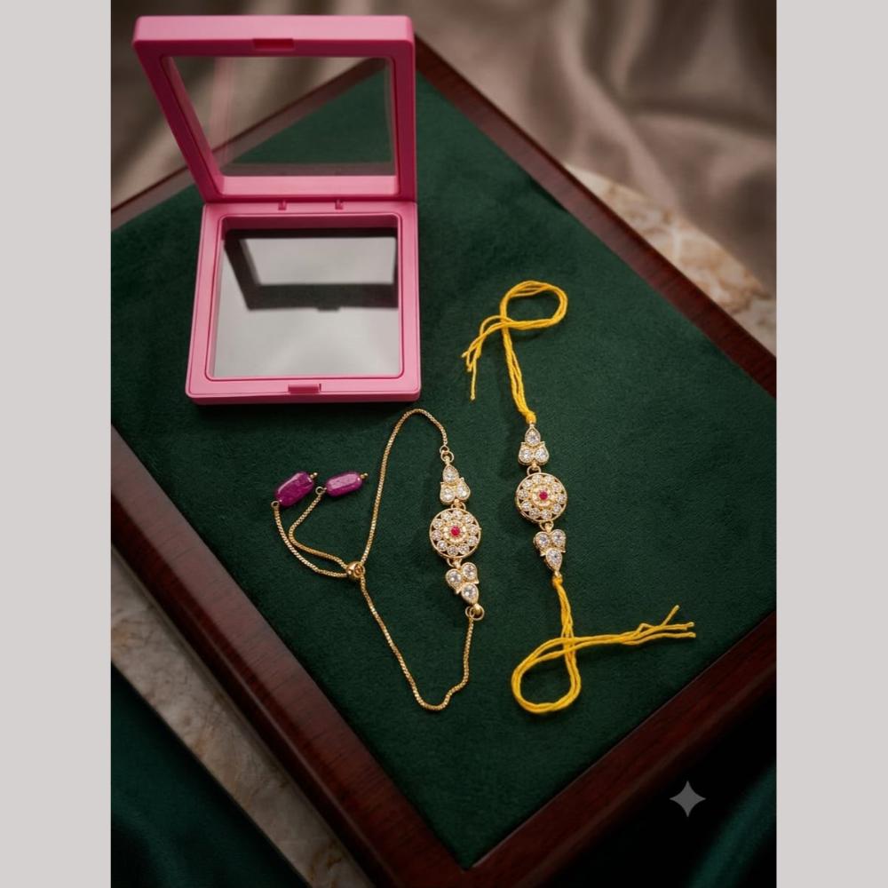 Manisha Jewellery Bhaiya And Bhabhi Kundan Stone Rakhi Combo