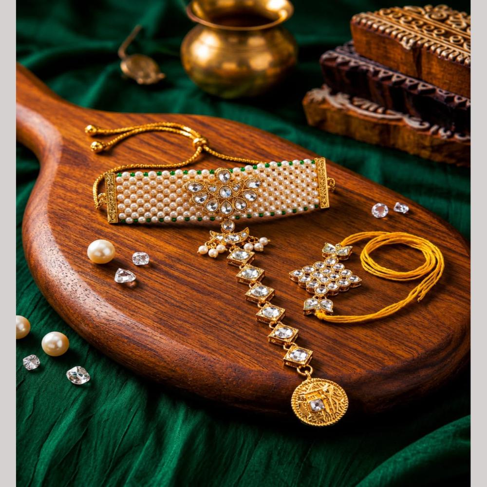 Manisha Jewellery Bhaiya And Bhabhi Kundan Stone Rakhi Combo