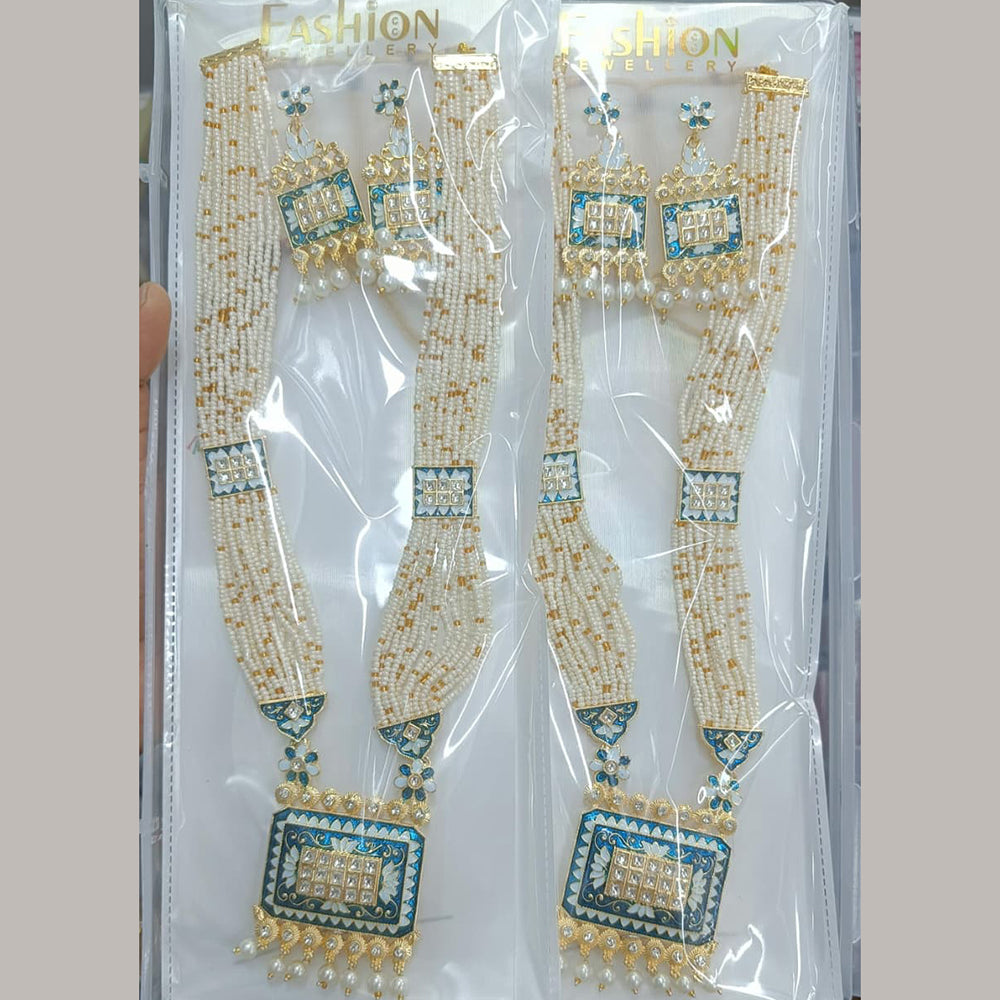 Manisha Jewellery Designer Kundan Stone And Pearl Meenakari Long Necklace Set