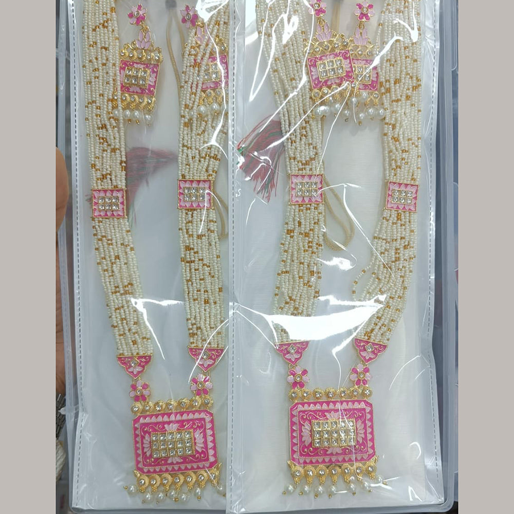 Manisha Jewellery Designer Kundan Stone And Pearl Meenakari Long Necklace Set