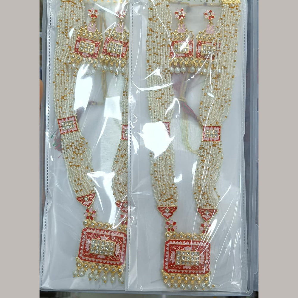 Manisha Jewellery Designer Kundan Stone And Pearl Meenakari Long Necklace Set