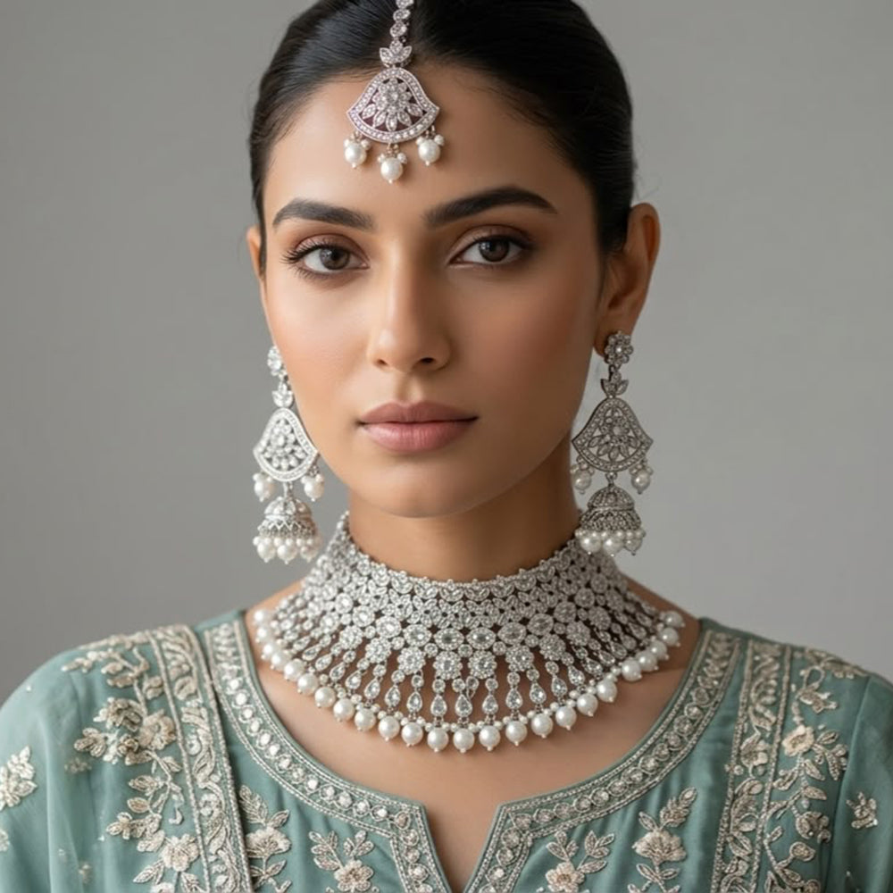Manisha Jewellery Stylish Crystal Stone And Beads Designer Choker Necklace Set