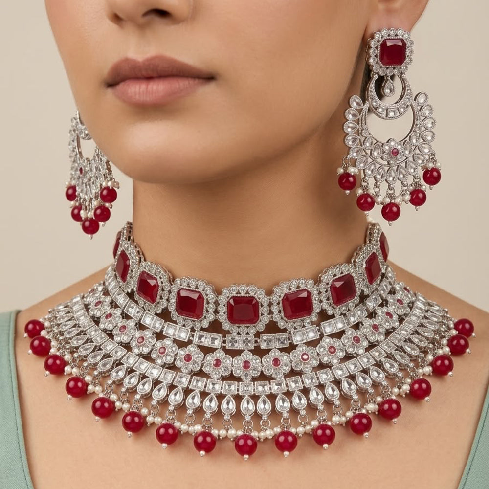 Manisha Jewellery Stylish Crystal Stone And Beads Designer Choker Necklace Set