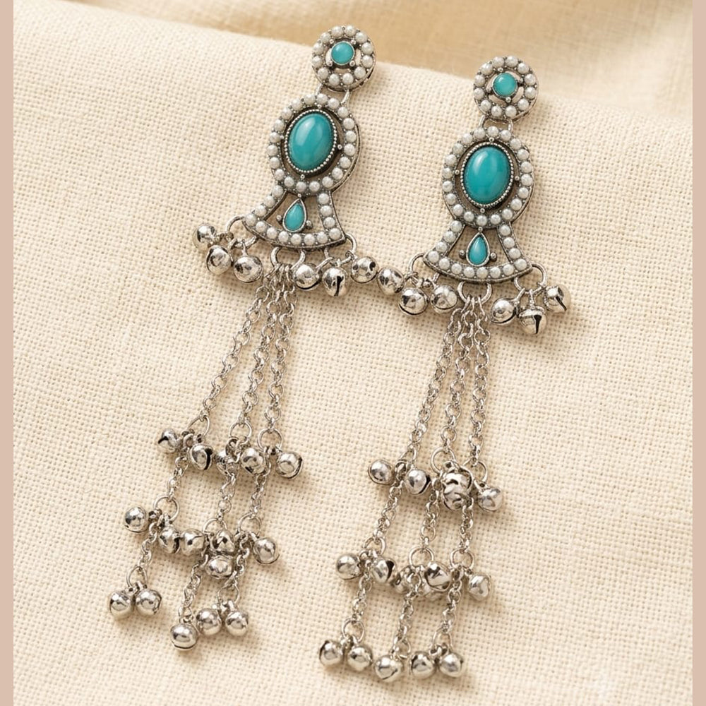 Manisha Jewellery Oxidised Pota Stone And Ghungroo Designer Dangler Earrings