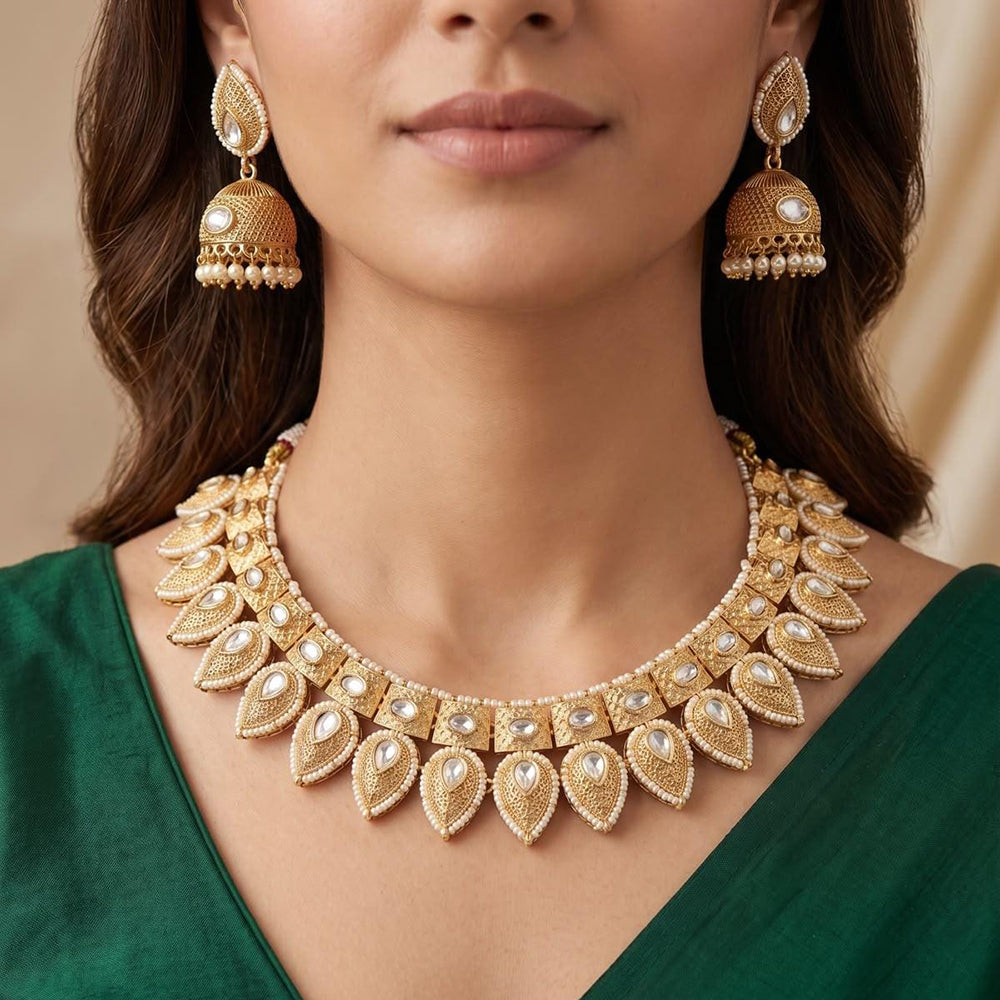 Manisha Jewellery Classic Pota Stone And Pearl Choker Necklace Set