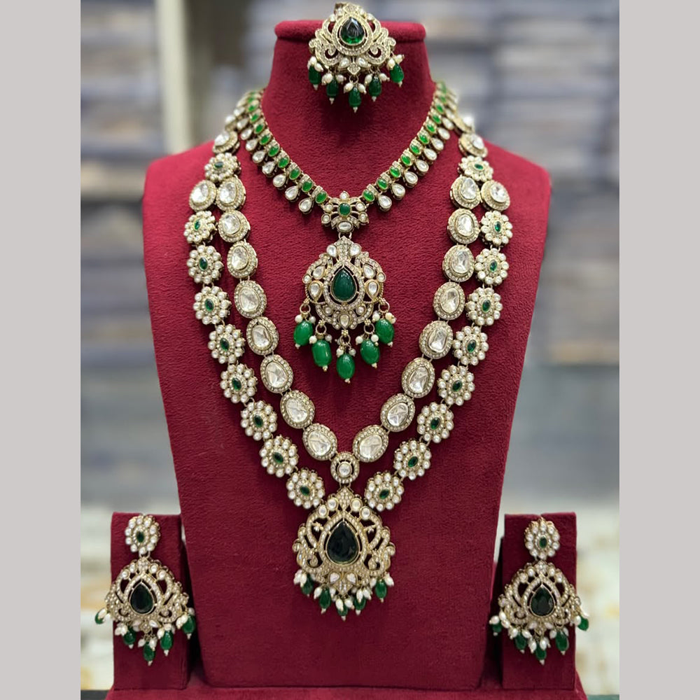 Manisha Jewellery Pota Stone Beads Double Layer Designer Necklace Set