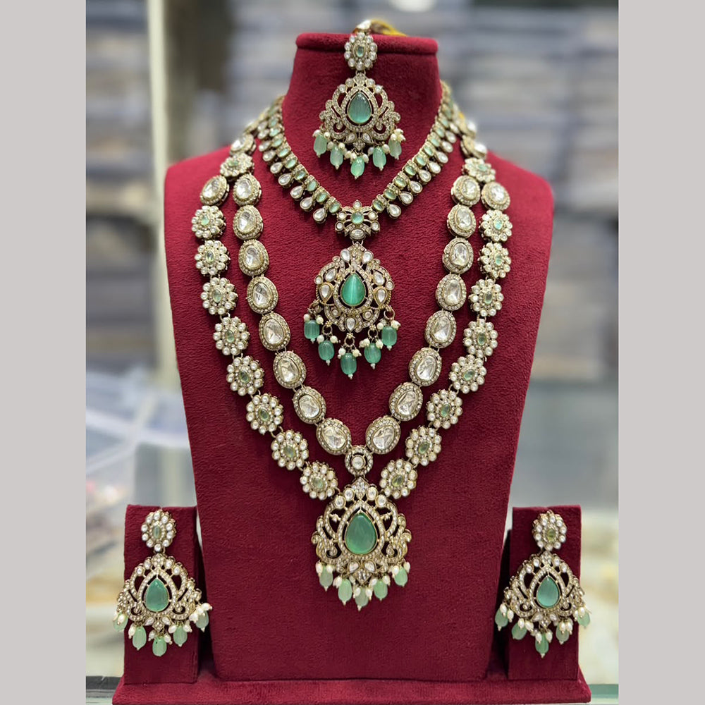 Manisha Jewellery Pota Stone Beads Double Layer Designer Necklace Set