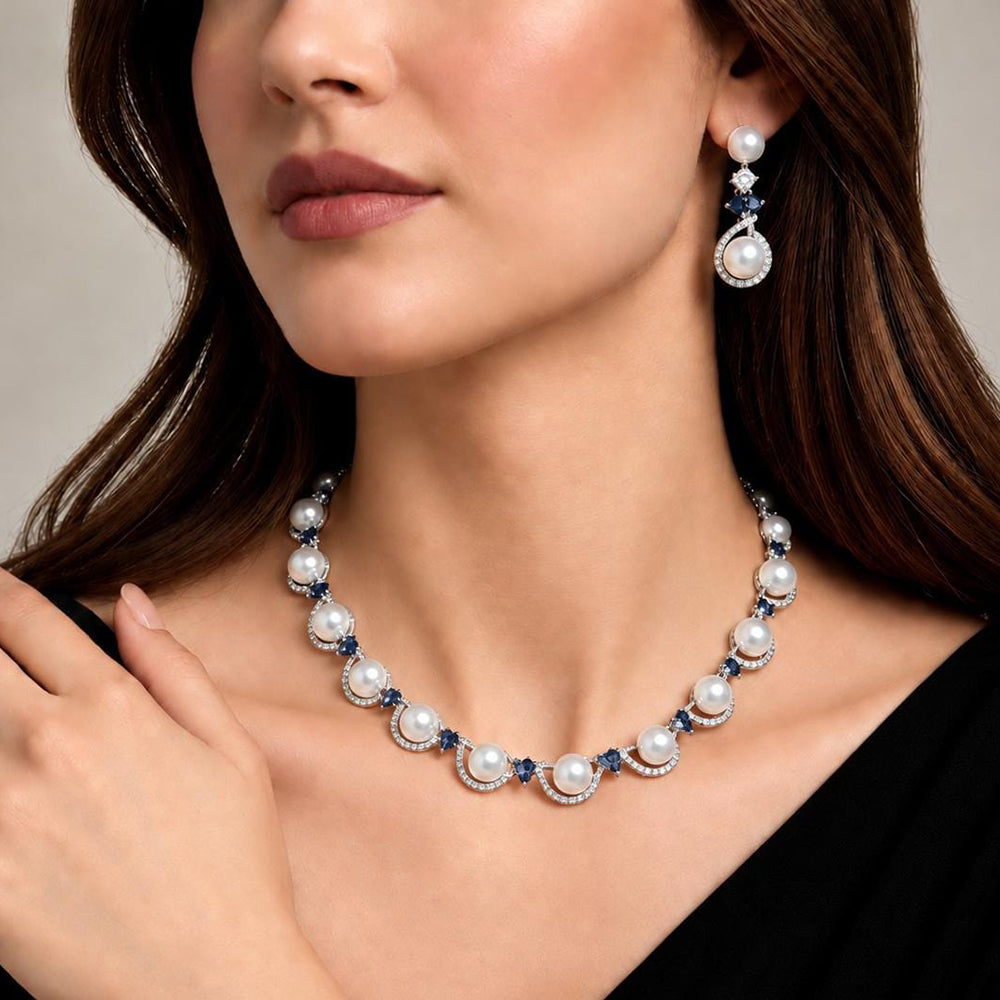 Manisha Jewellery Elegant American Daimond And Beads Necklace Set