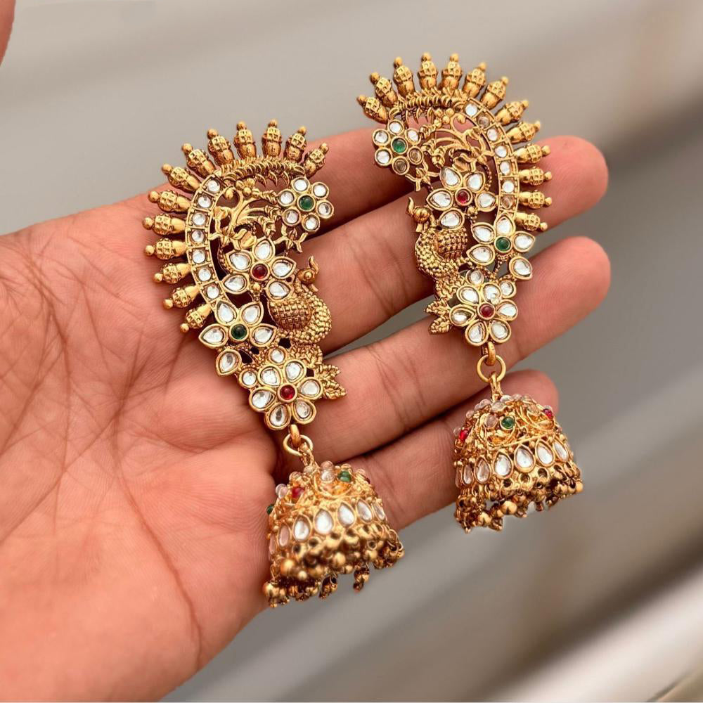 Manisha Jewellery Designer Sparkling Pota Stone And Pearl Earcuff Jhumki Earrings
