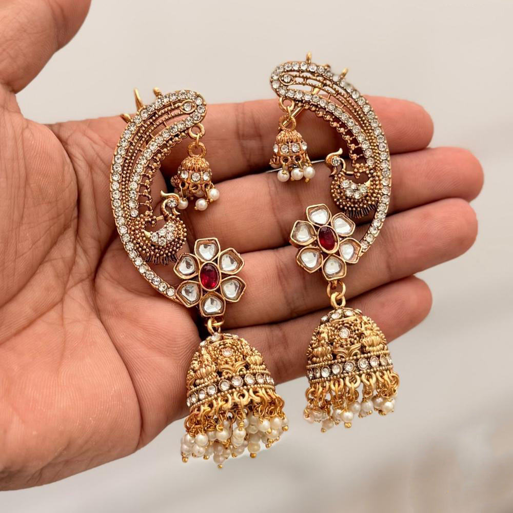 Manisha Jewellery Designer Sparkling Pota Stone And Pearl Earcuff Jhumki Earrings