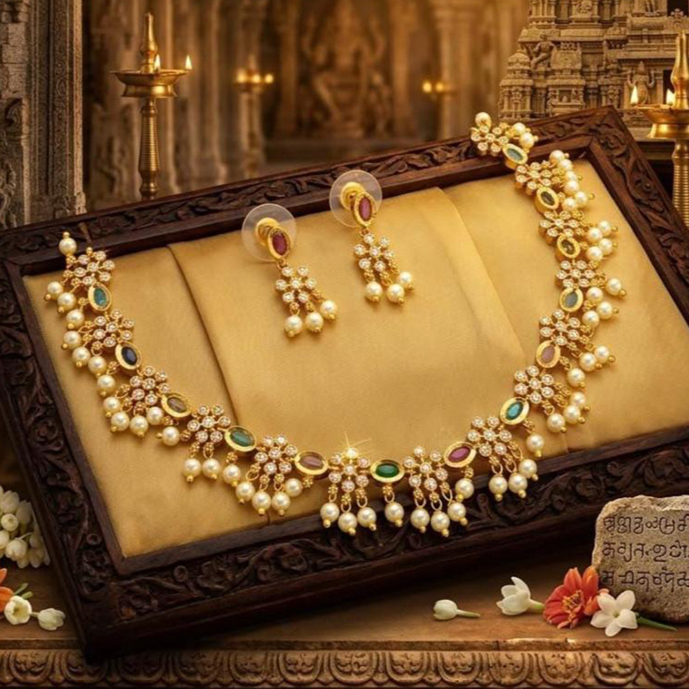 Manisha Jewellery Designer Austrian Stone And Pearl Necklace Set