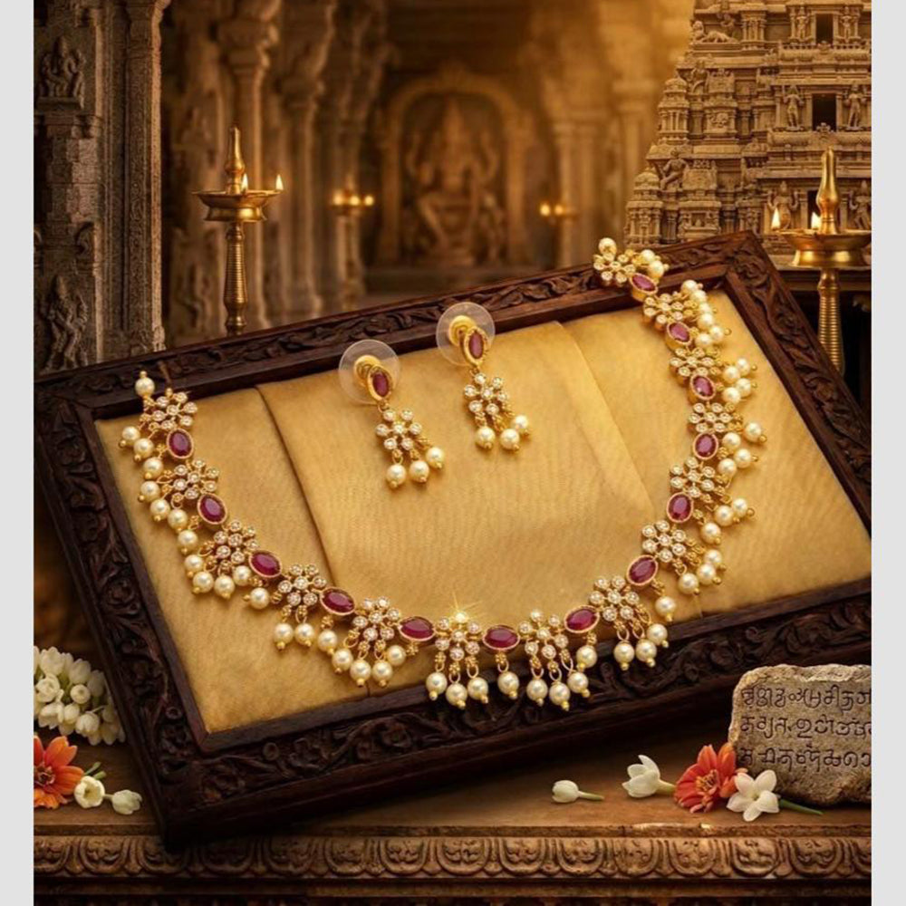 Manisha Jewellery Designer Austrian Stone And Pearl Necklace Set