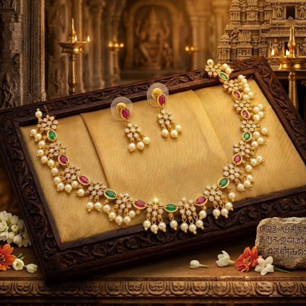 Manisha Jewellery Designer Austrian Stone And Pearl Necklace Set
