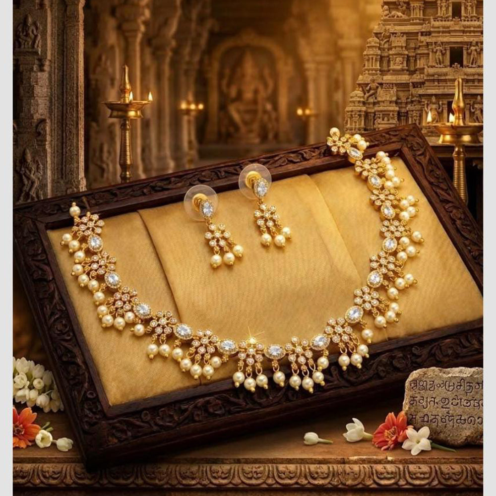 Manisha Jewellery Designer Austrian Stone And Pearl Necklace Set