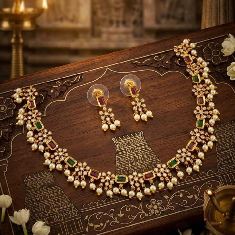 Manisha Jewellery Designer Austrian Stone And Pearl Necklace Set
