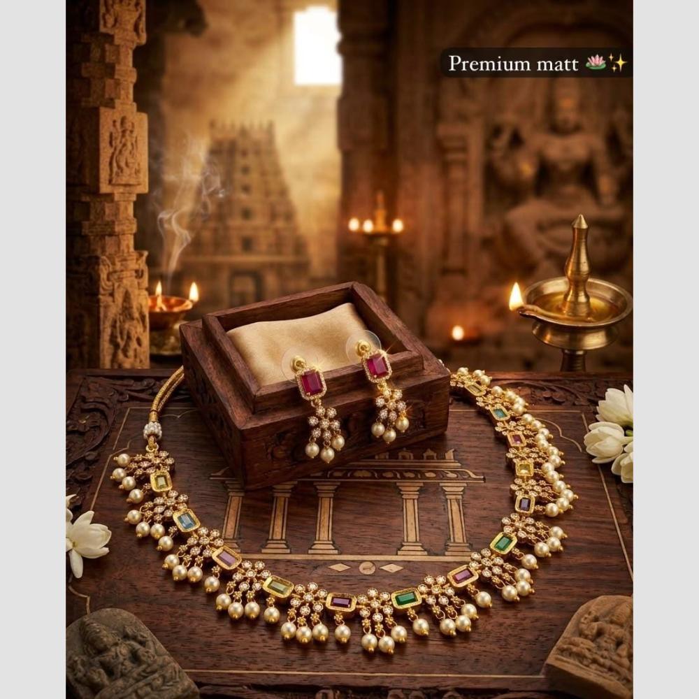 Manisha Jewellery Designer Austrian Stone And Pearl Necklace Set