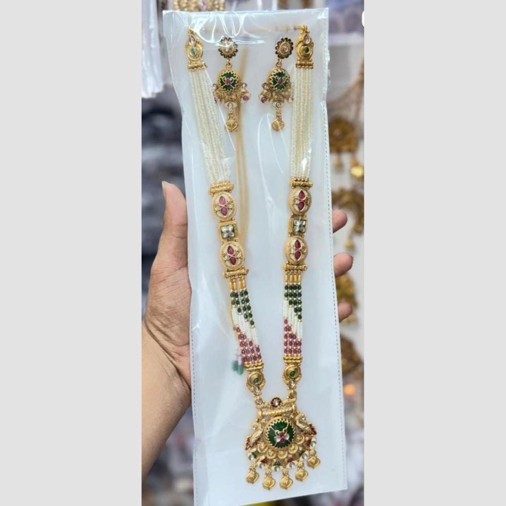 Manisha Jewellery Designer Pota Stone And Pearl Meenakari Long Necklace Set
