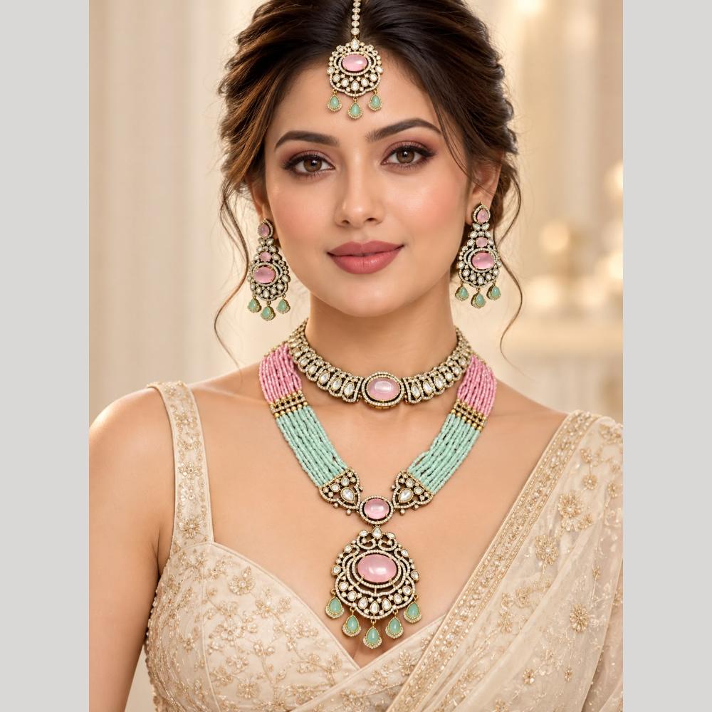 Manisha Jewellery Elegant Polki Kundan Stone Double Necklace Set for Women
