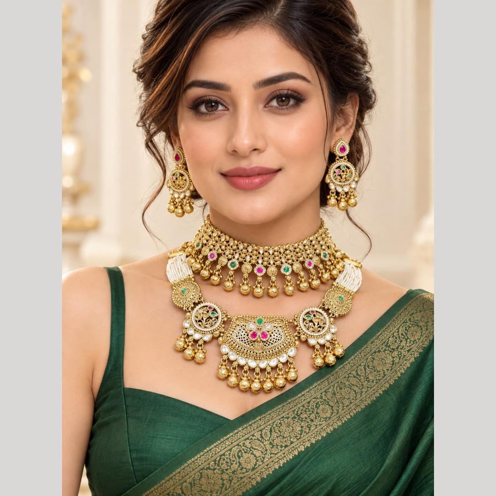 Manisha Jewellery Elegant Pota Stone And Pearl Double Necklace Set for Women