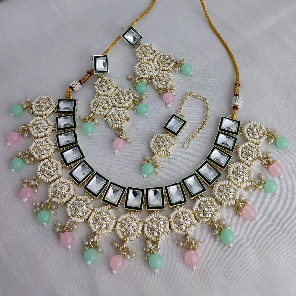 Lucentarts Jewellery Gold Plated Kundan And Beads Necklace Set