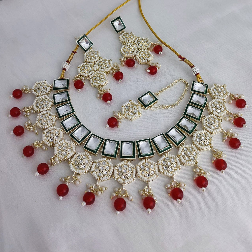 Lucentarts Jewellery Gold Plated Kundan And Beads Necklace Set
