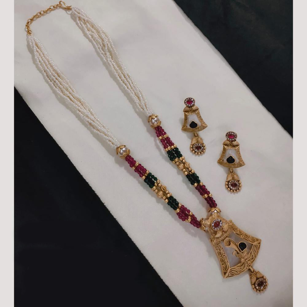 Lucentarts Jewellery Gold Plated Pota Stone And Beads Long Necklace Set