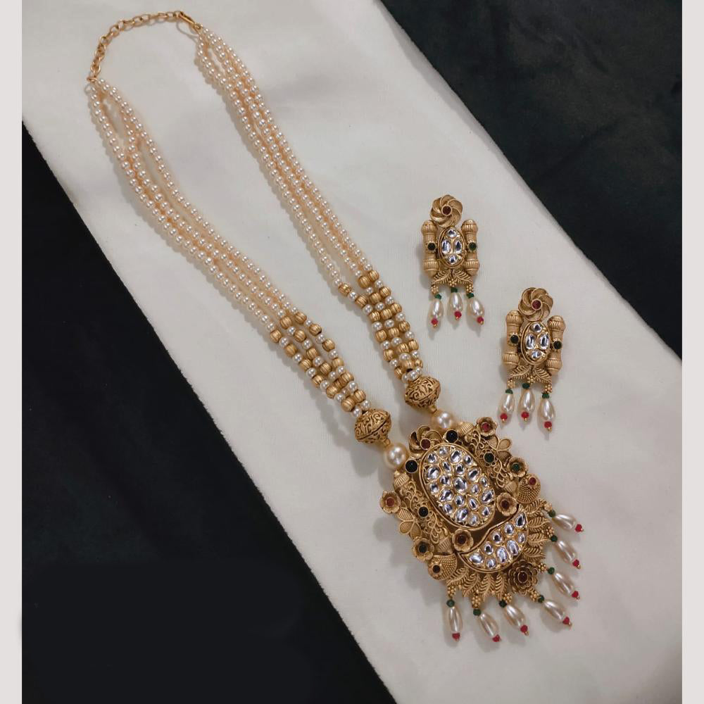 Lucentarts Jewellery Gold Plated Pota Stone And Beads Long Necklace Set