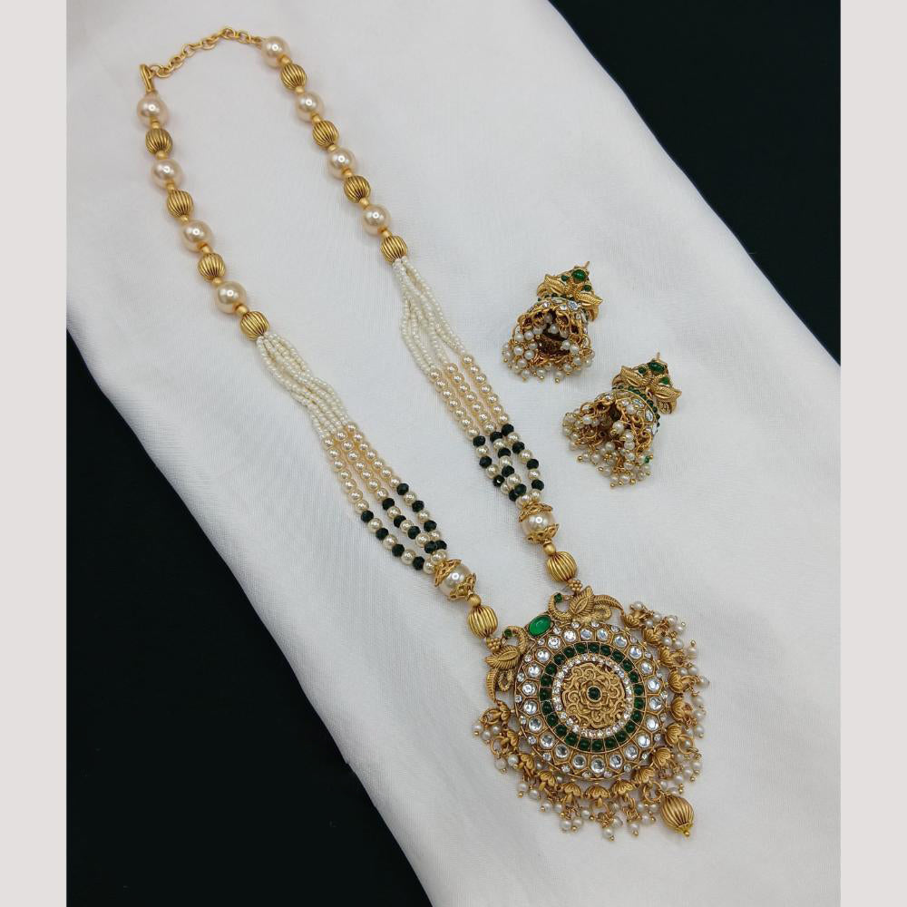 Lucentarts Jewellery Gold Plated Pota Stone And Beads Long Necklace Set