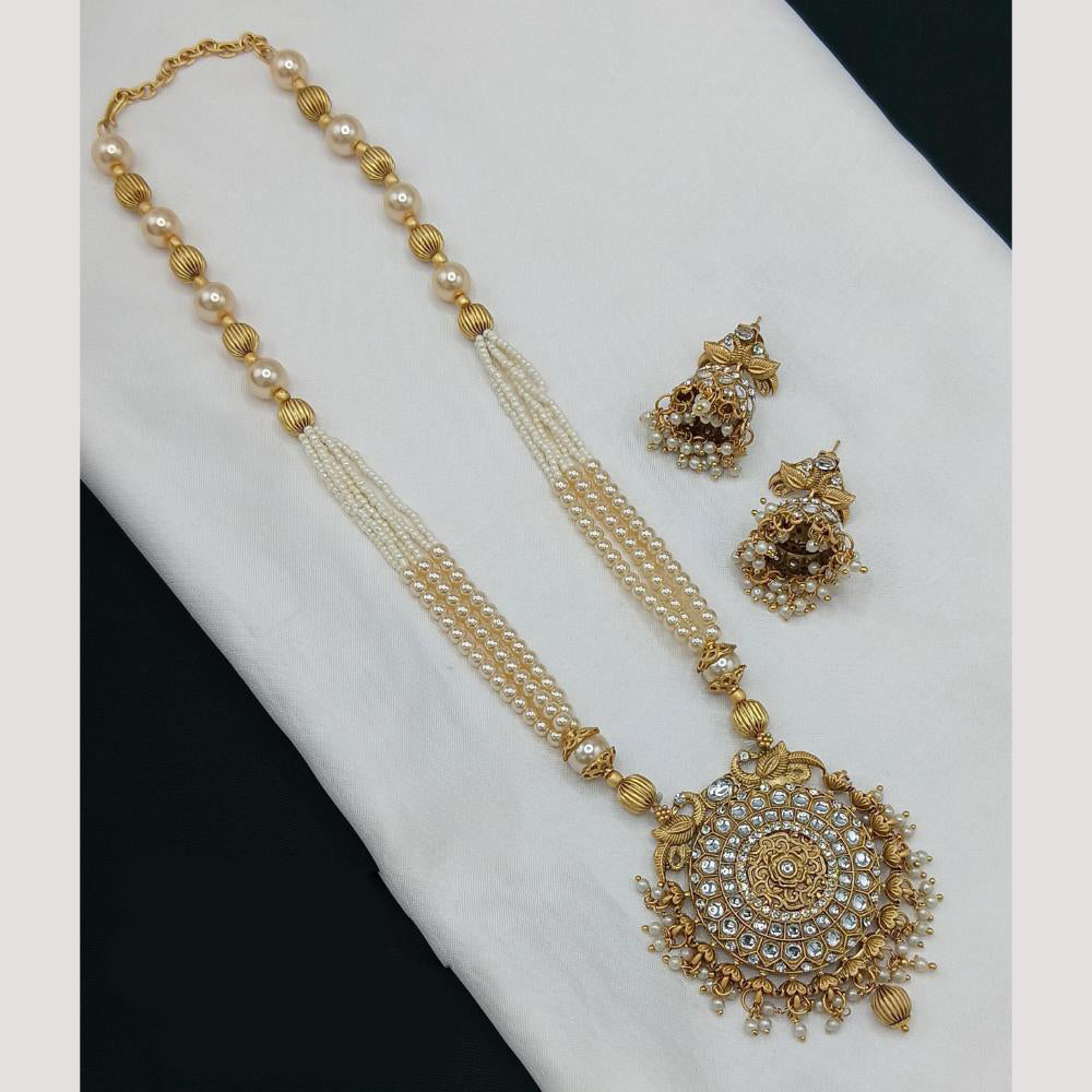 Lucentarts Jewellery Gold Plated Pota Stone And Beads Long Necklace Set