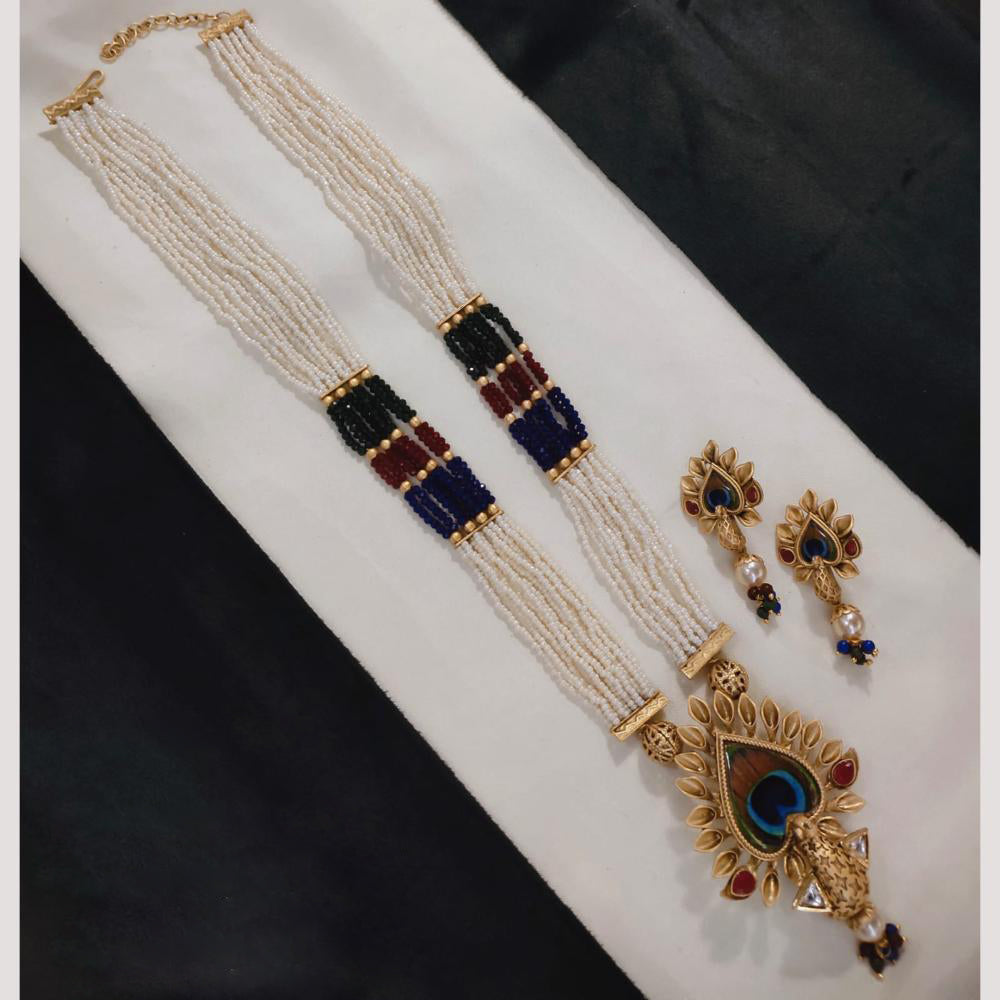 Lucentarts Jewellery Gold Plated Pota Stone And Beads Long Necklace Set