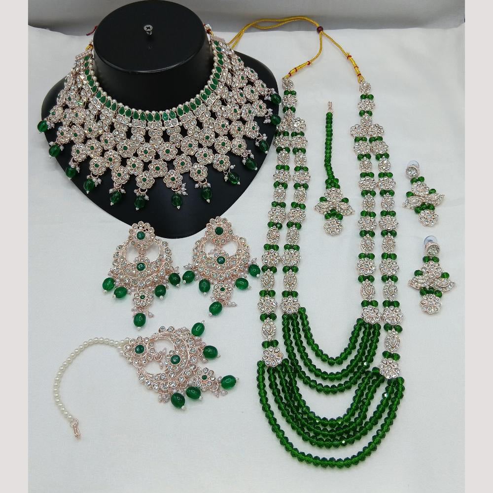 Lucentarts Jewellery Rose Gold Plated Austrian Stone And Beads Double Necklace Set