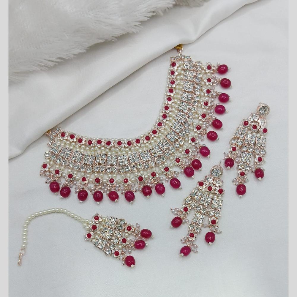 Lucentarts Jewellery Gold Plated Austrian Stone Pearl And Beads Necklace Set