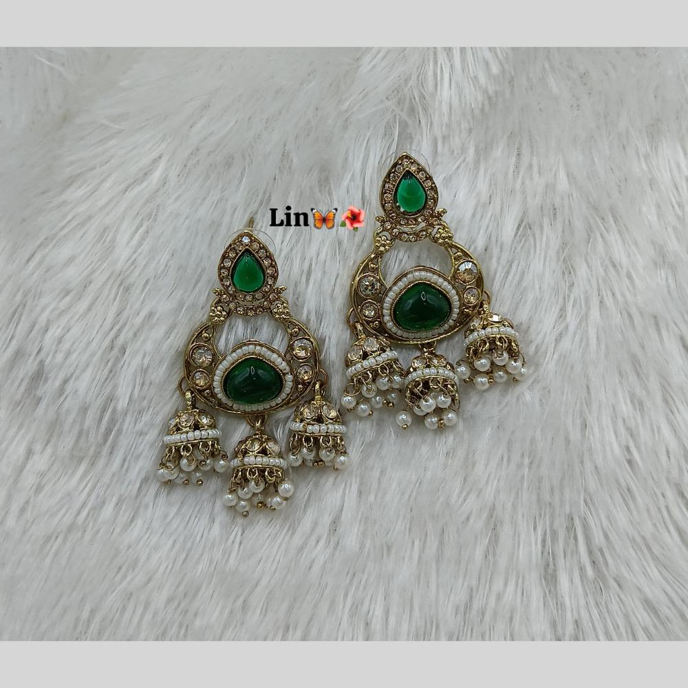 Lucentarts Jewellery Gold Plated Pota Stone And Pearl Jhumki Earrings