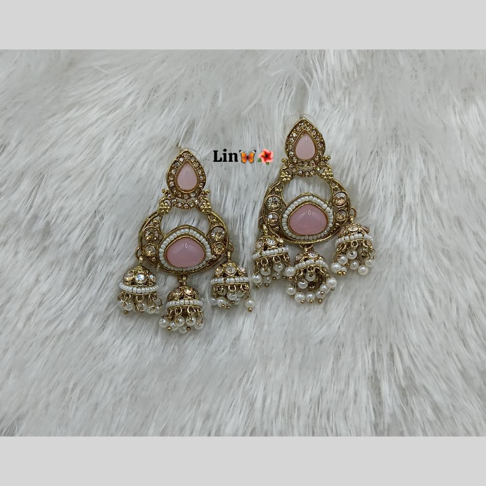 Lucentarts Jewellery Gold Plated Pota Stone And Pearl Jhumki Earrings