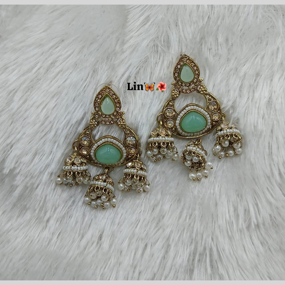 Lucentarts Jewellery Gold Plated Pota Stone And Pearl Jhumki Earrings