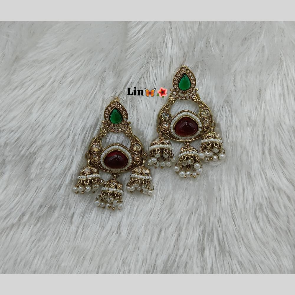 Lucentarts Jewellery Gold Plated Pota Stone And Pearl Jhumki Earrings