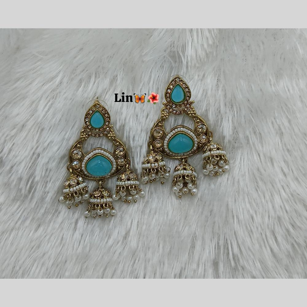 Lucentarts Jewellery Gold Plated Pota Stone And Pearl Jhumki Earrings