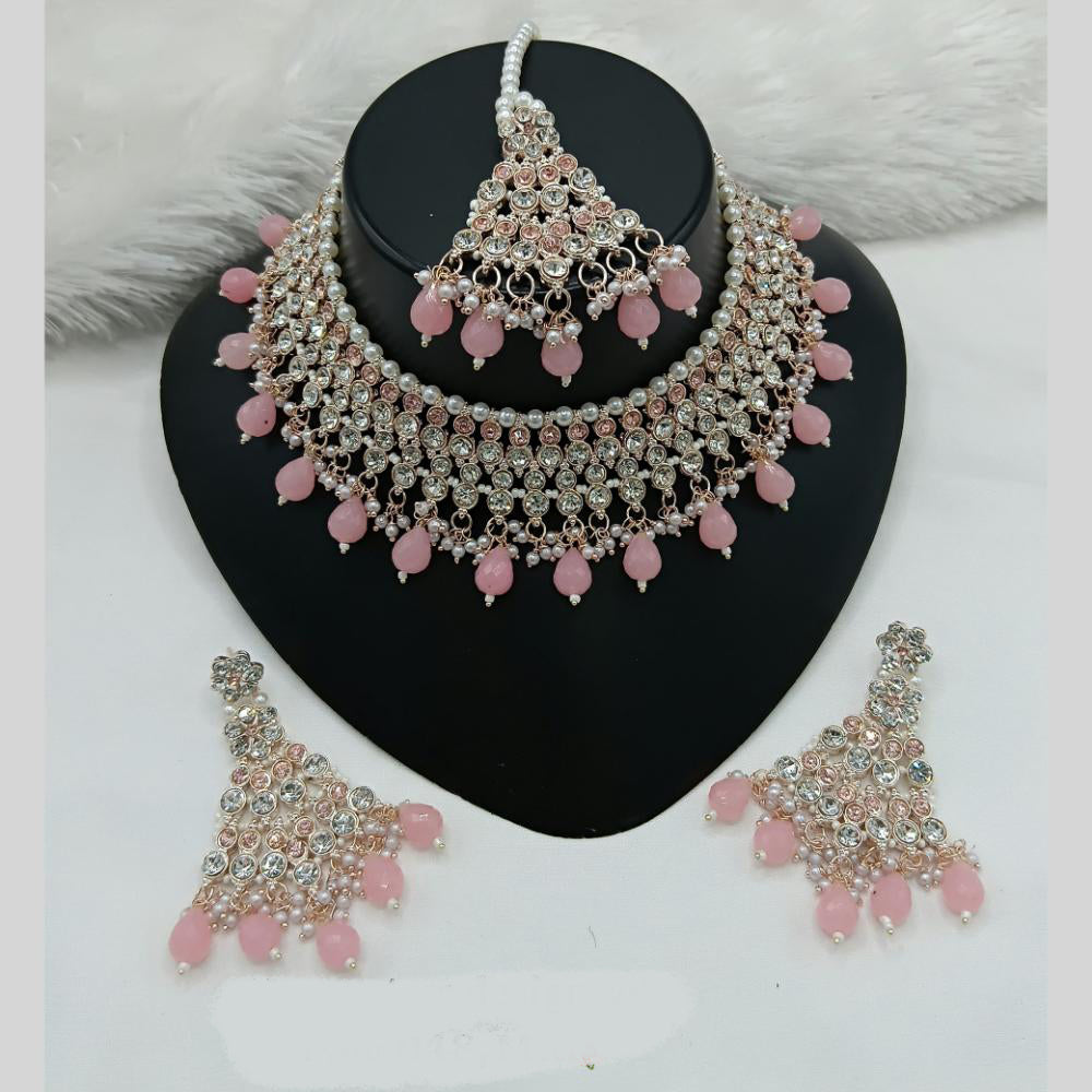 Lucentarts Jewellery Gold Plated Austrian Stone And Beads Choker Necklace Set