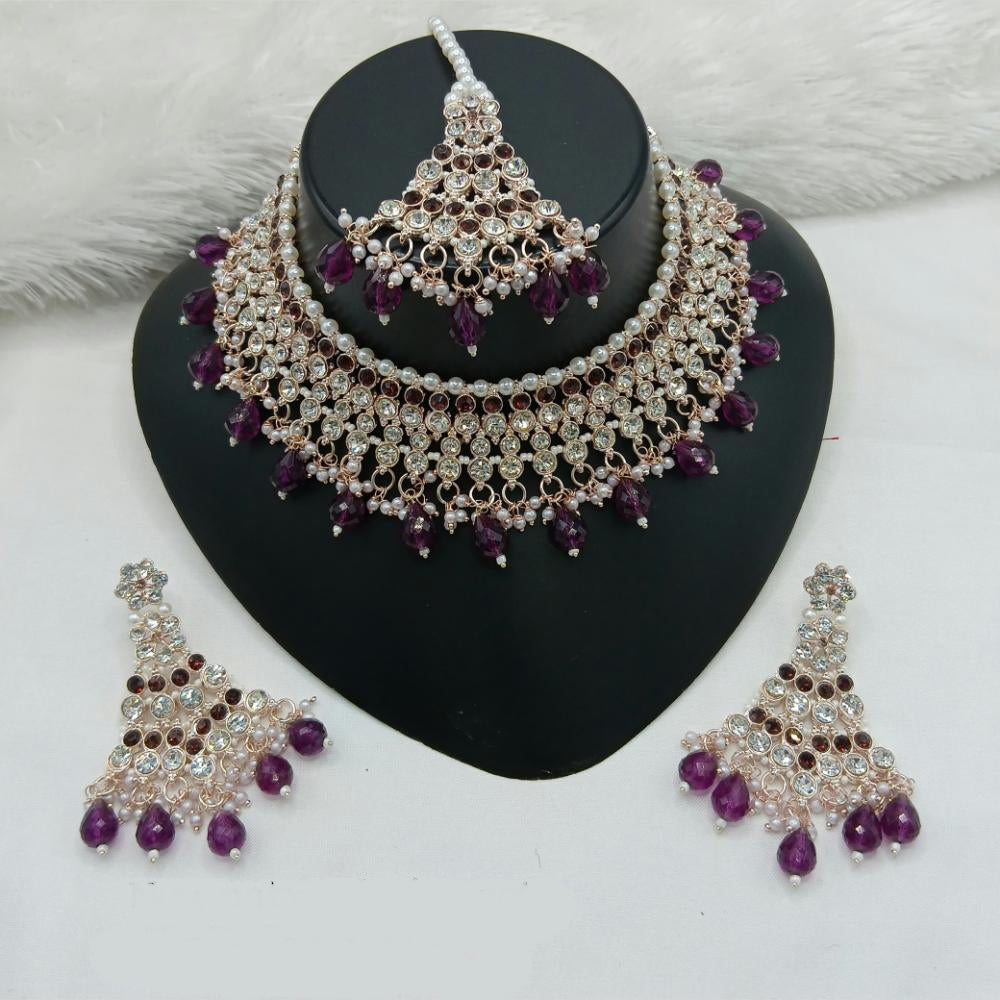 Lucentarts Jewellery Gold Plated Austrian Stone And Beads Choker Necklace Set