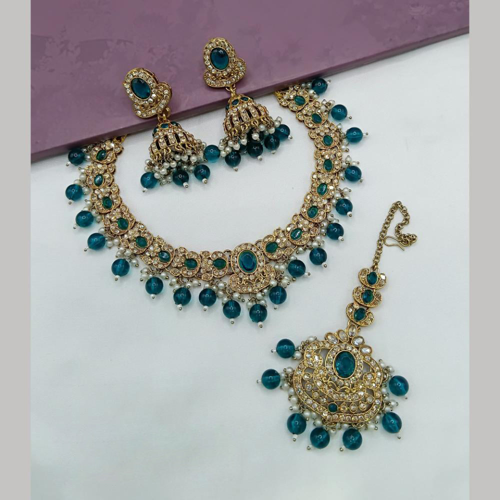 Lucentarts Jewellery Gold Plated Crystal Stone And Beads Necklace Set