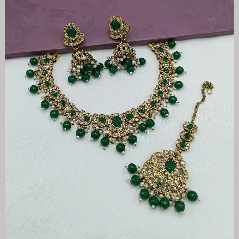 Lucentarts Jewellery Gold Plated Crystal Stone And Beads Necklace Set