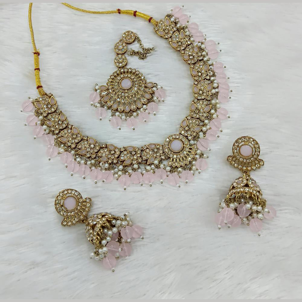 Lucentarts Jewellery Gold Plated Crystal Stone And Beads Necklace Set