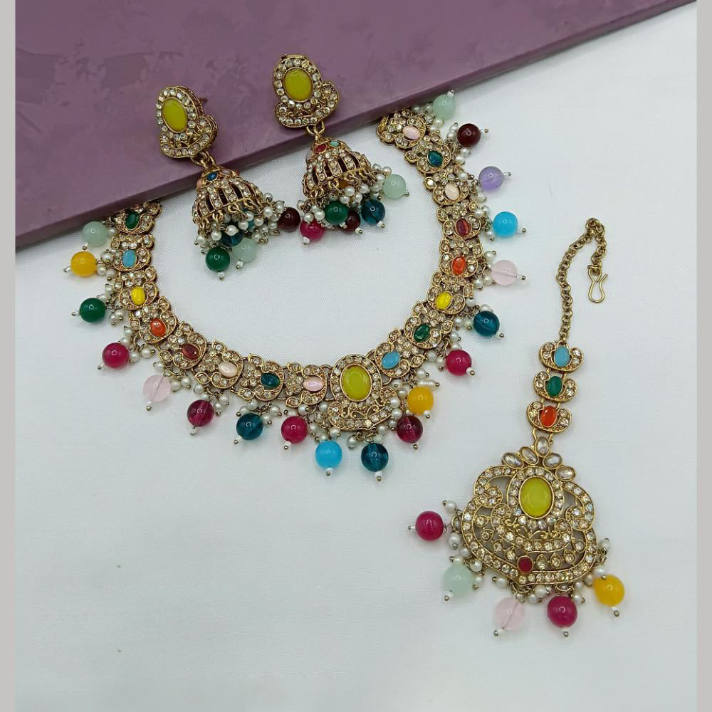 Lucentarts Jewellery Gold Plated Crystal Stone And Beads Necklace Set