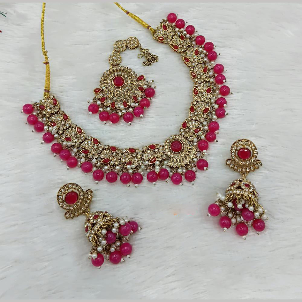 Lucentarts Jewellery Gold Plated Crystal Stone And Beads Necklace Set