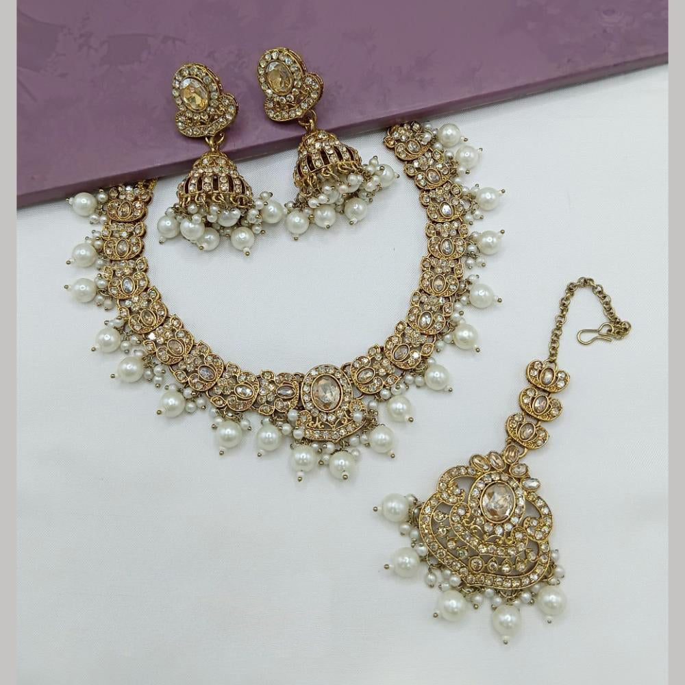 Lucentarts Jewellery Gold Plated Crystal Stone And Beads Necklace Set