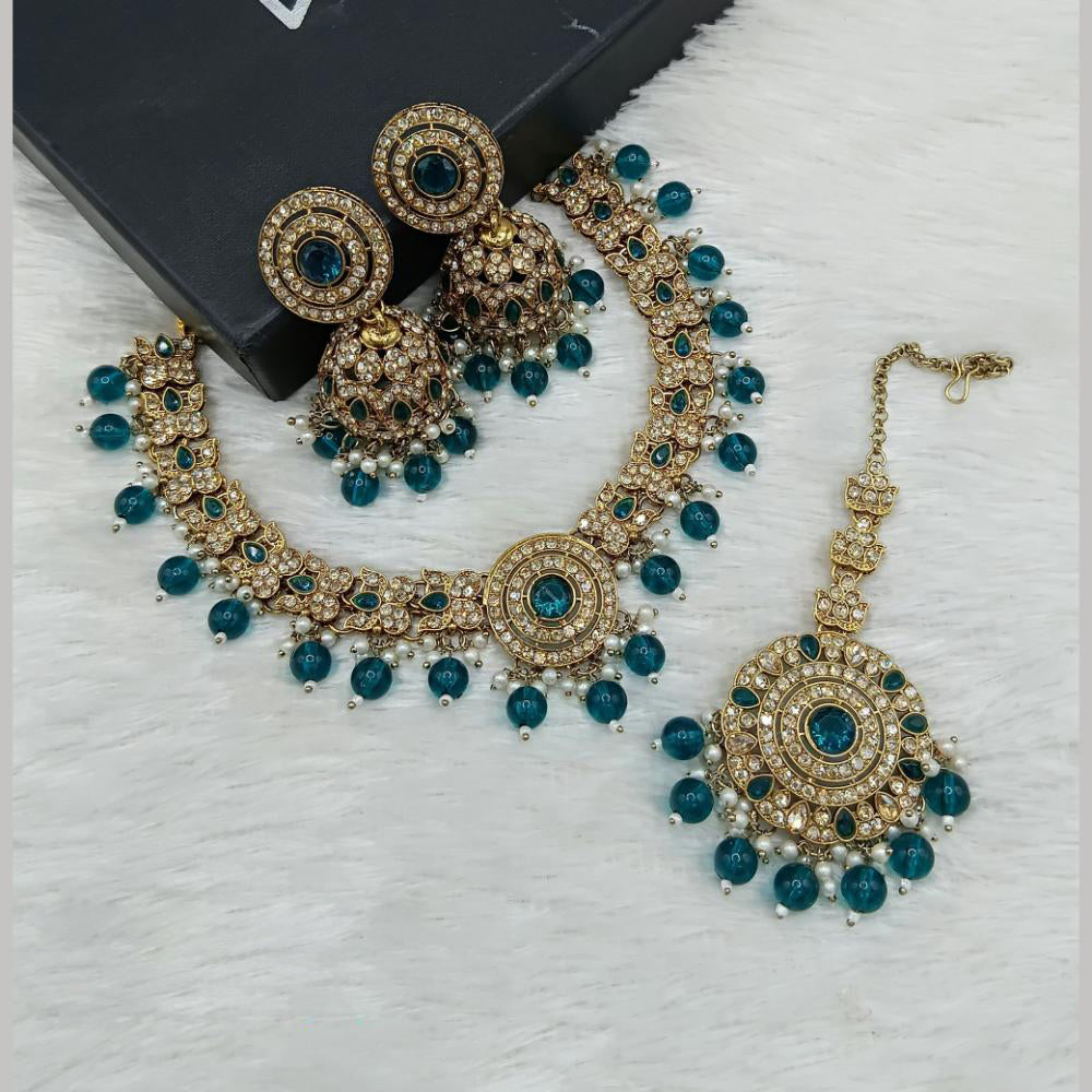 Lucentarts Jewellery Gold Plated Crystal Stone And Beads Necklace Set