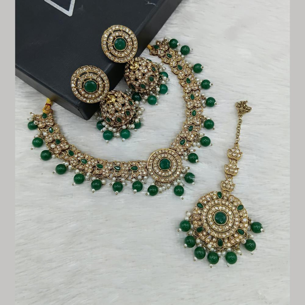 Lucentarts Jewellery Gold Plated Crystal Stone And Beads Necklace Set