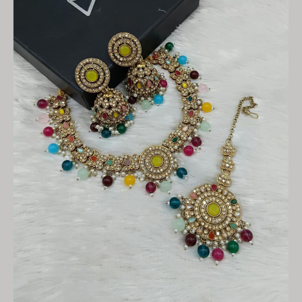 Lucentarts Jewellery Gold Plated Crystal Stone And Beads Necklace Set