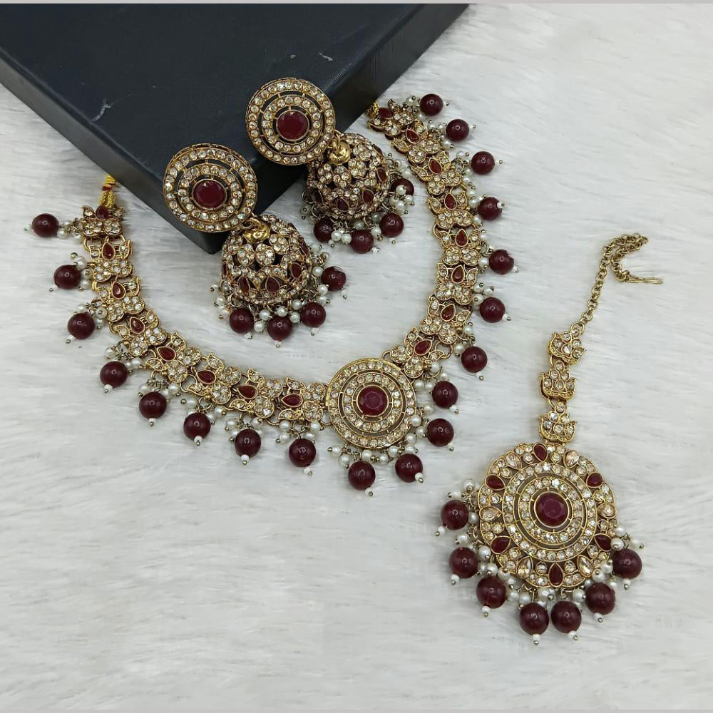 Lucentarts Jewellery Gold Plated Crystal Stone And Beads Necklace Set