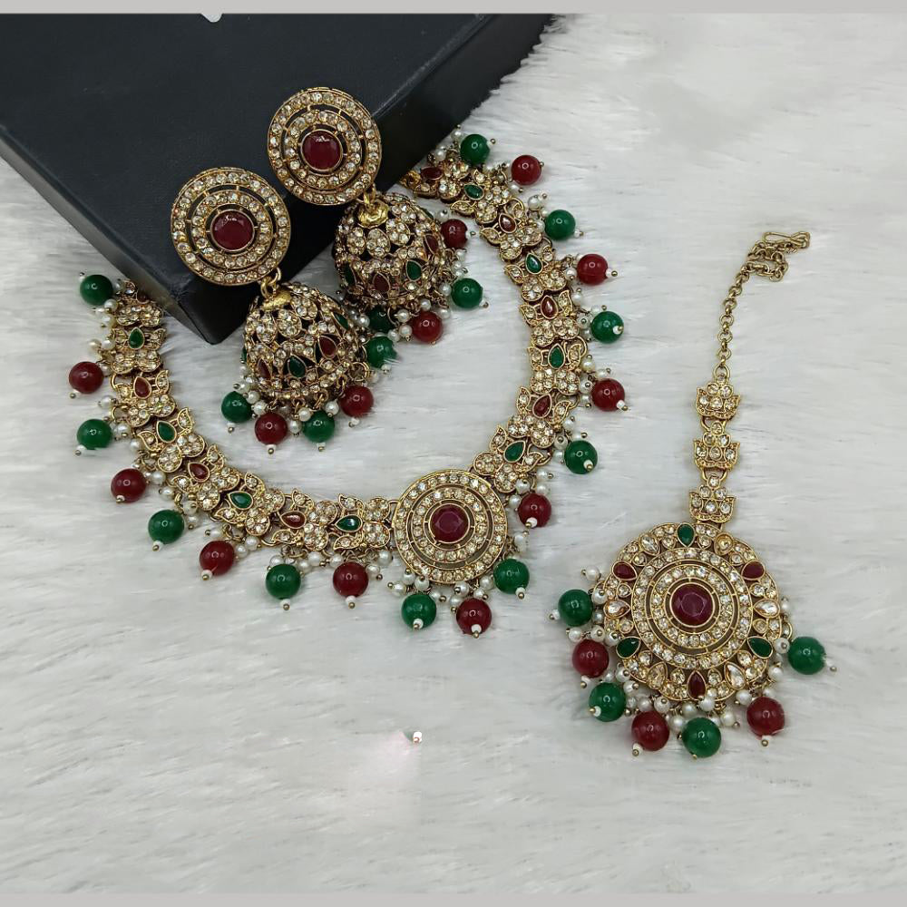 Lucentarts Jewellery Gold Plated Crystal Stone And Beads Necklace Set